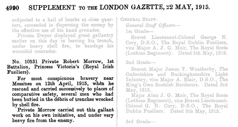 London Gazette dated 22nd May 1915