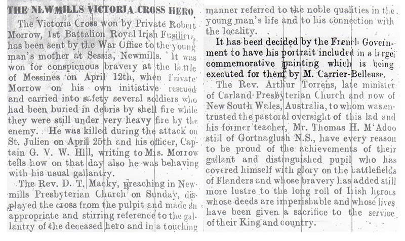 Tyrone Courier dated 29th July 1915 – Newmills Victoria Cross Hero